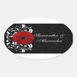 Sticker Ovale Rouges, noirs et blancs Gerbera Daisy