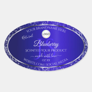 Sticker Ovale Royal Blue Logo Initiales Parties scintillant Étiq