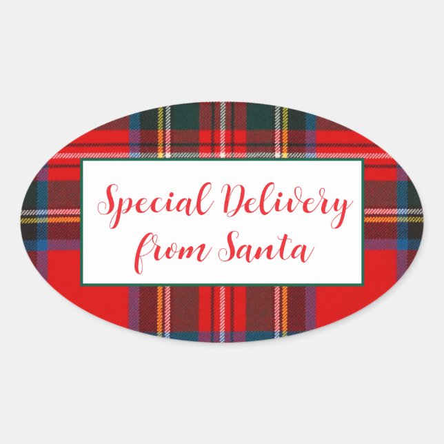 Sticker Ovale Royal Stewart Christmas Plaid Père Noël PERSONNALI (Devant)