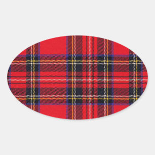 Sticker Ovale Royal Stewart tartan rouge noir plaid