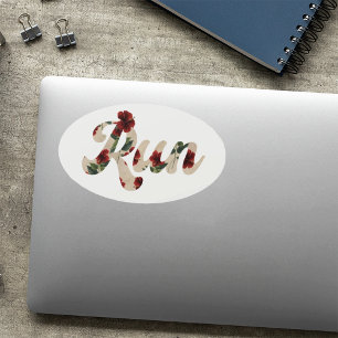 Sticker Ovale RUN Type rétro Vintage Russe Hibiscus Motif