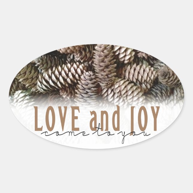 Sticker Ovale Rustic Holiday Love and Joy Pine Cone (Devant)