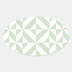 Sticker Ovale Sage Green Geometric Deco Cube Pattern
