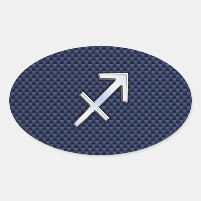 Sticker Ovale Sagittarius Zodiac Sign on Blue Carbon Fibre Print (Devant)