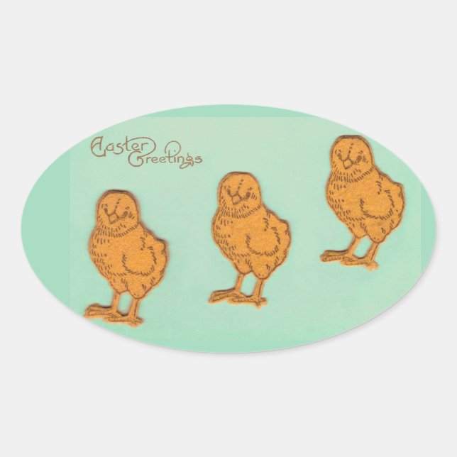 Sticker Ovale Salutations de Pâques Chicks Vert (Devant)