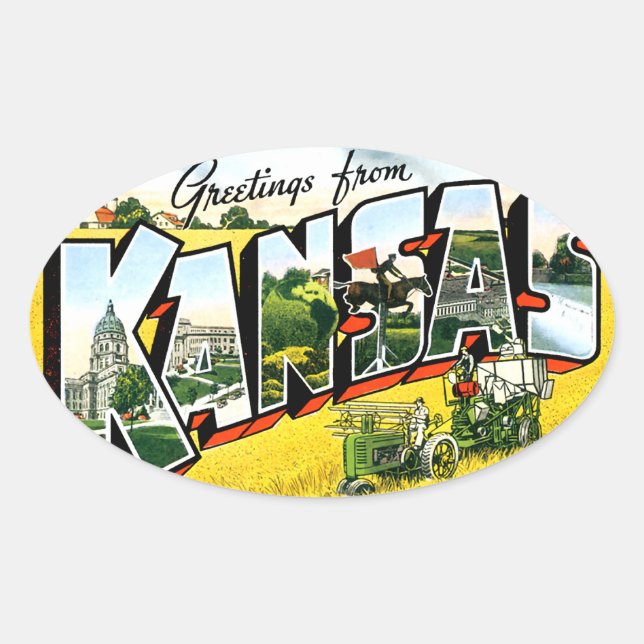 Sticker Ovale Salutations du Kansas (Devant)
