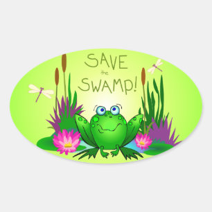 Sticker Ovale Sauvez le marais Twitchy la grenouille