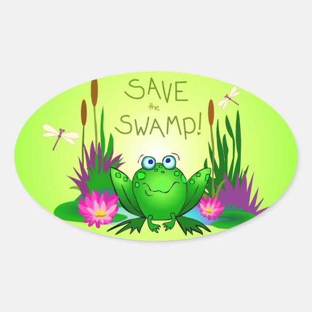 Sticker Ovale Sauvez le marais Twitchy la grenouille (Devant)