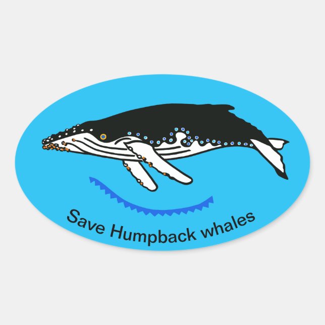 Sticker Ovale Sauvez les baleines à bosse - Faune - Nature (Devant)