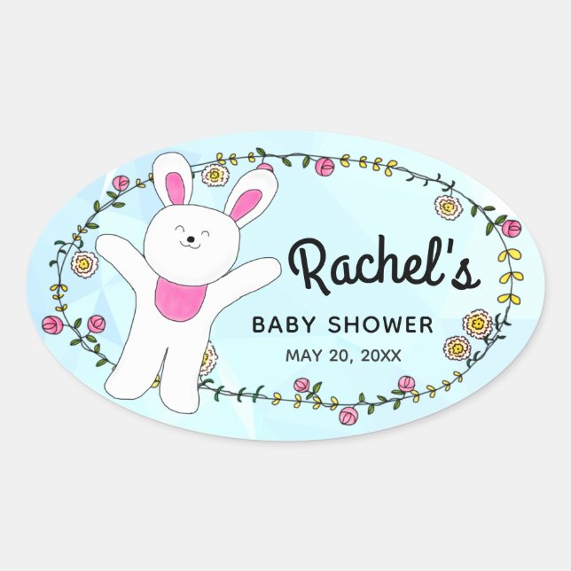 Sticker Ovale Sceau d'enveloppe bleu blanc brun joyeux Bunny Woo (Devant)