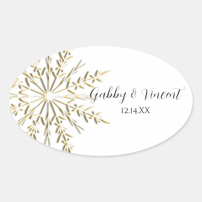 Sticker Ovale Sceau d'enveloppe de mariage d'hiver de flocon d'o (Devant)