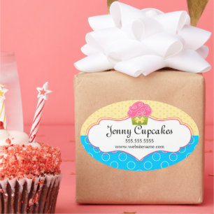 Sticker Ovale Sceaux de boîte de pâtisserie de cupcake fantaisis