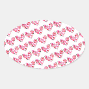 Sticker Ovale Sceaux d'enveloppe à coeurs floraux roses