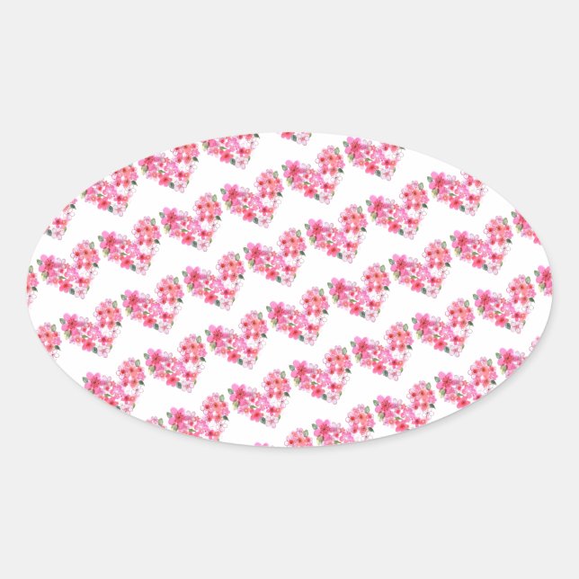 Sticker Ovale Sceaux d'enveloppe à coeurs floraux roses (Devant)