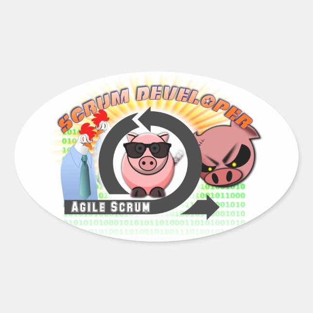 Sticker Ovale Scrum Developer - Développement logiciel Agile (Devant)