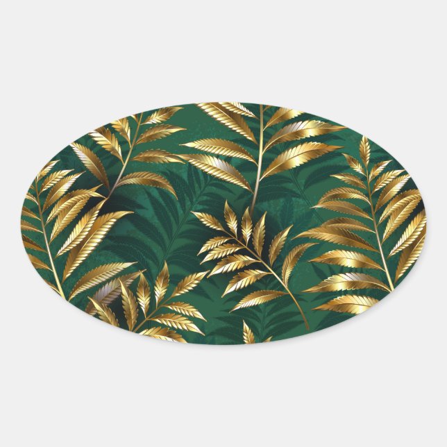 Sticker Ovale Seamless pattern with golden ferns (Devant)