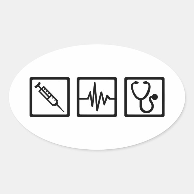 Sticker Ovale seringue stéthoscope Médicale (Devant)