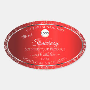 Sticker Ovale Shimmery Red Logo Initiales Parties scintillant Ét