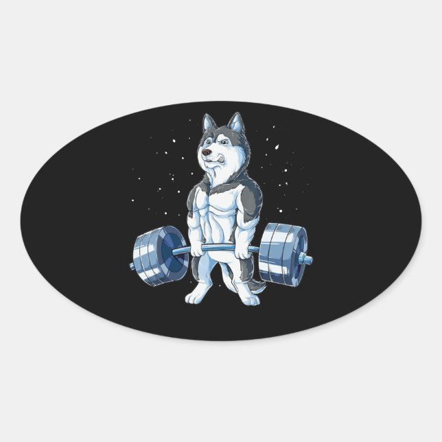 Sticker Ovale Sibérie Husky Weighlifting Funny Deadlifts Hommes (Devant)