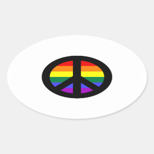 Sticker Ovale Signe de paix arc-en-ciel