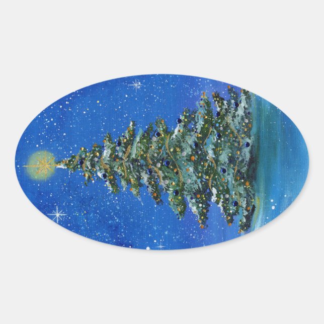 Sticker Ovale Silencieux sapin de Noël par Renee Lavoie (Devant)