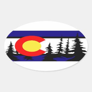 Sticker Ovale Silhouette d'arbre de drapeau du Colorado