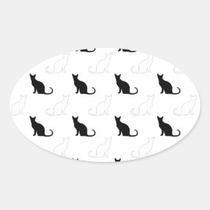 Sticker Ovale Silhouettes de chats noirs et blancs