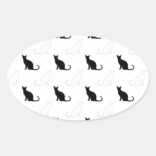 Sticker Ovale Silhouettes de chats noirs et blancs (Devant)