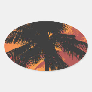 Sticker Ovale Silhouettes des palmiers couchés de soleil
