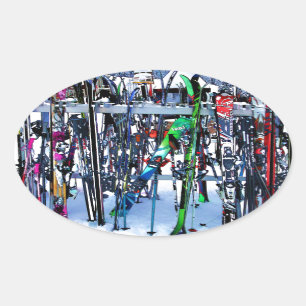 Sticker Ovale Skis and Poles