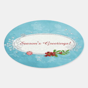 Sticker Ovale Snowflakes & Peppermenthe Holiday PERSONNALISÉ