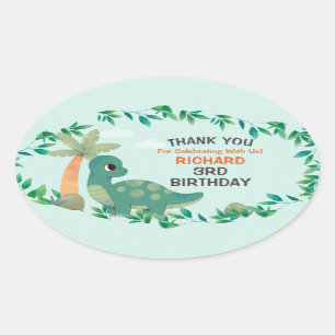 Sticker Ovale Soeur Dino Thématique fête d'anniversaire des enfa