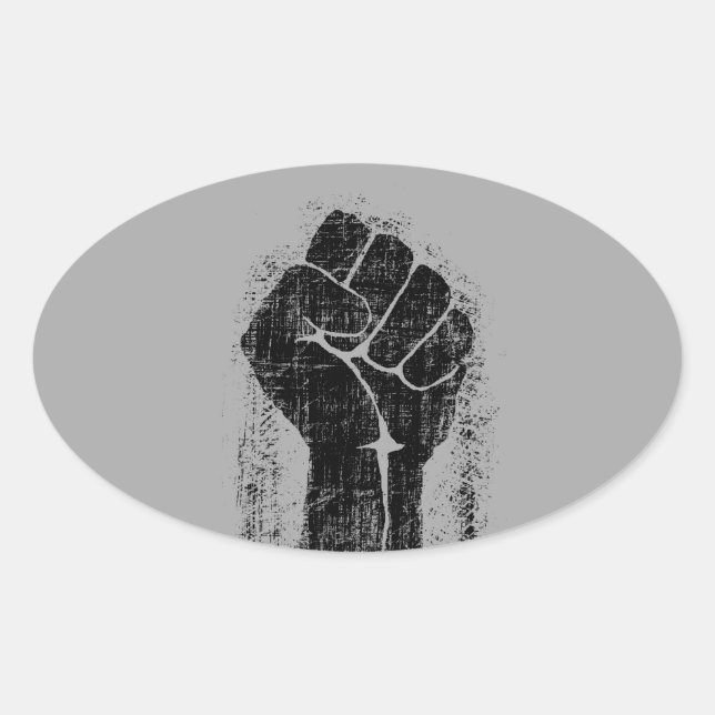 Sticker Ovale Solidarité Poing Grunge Style Distressed (Devant)