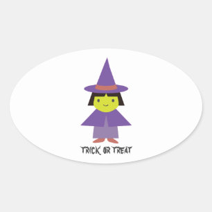 Sticker Ovale Sorcière mignonne - Trick ou traitement