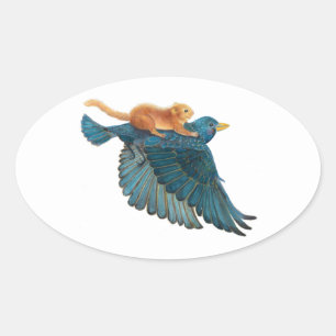 Sticker Ovale Souris de brume et Starling volant