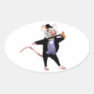 Sticker Ovale Souris mignonne Dapper, souris Dancing Cartoon