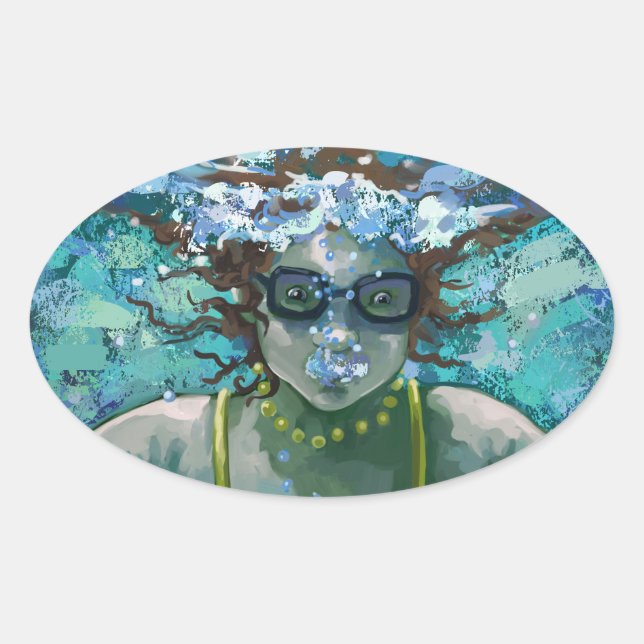 Sticker Ovale Sous la nage aquatique (Devant)