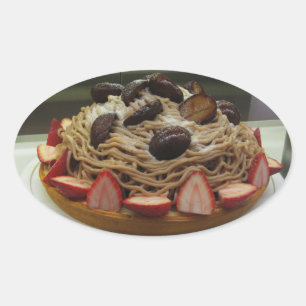 Sticker Ovale Spaghetti japonais et gâteau aux fraises