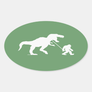Sticker Ovale Squatchin allé avec T-rex