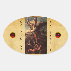 STICKER OVALE ST MICHAEL VANGUISHING SATAN