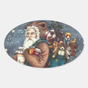 STICKER OVALE ST. NICK DANS LA COUVERTURE TEDDY BEAR, NOËL TEDDI