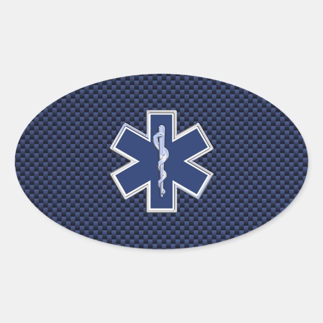 Sticker Ovale Star of Life Paramedic on Navy Blue Carbon Fiber (Devant)