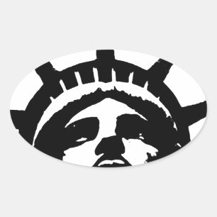 Sticker Ovale Statue d'Art Pop Noir & Blanc de la Liberté