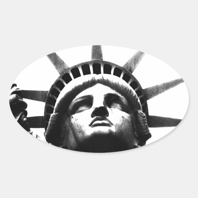 Sticker Ovale Statue noire et blanche de la Liberté (Devant)