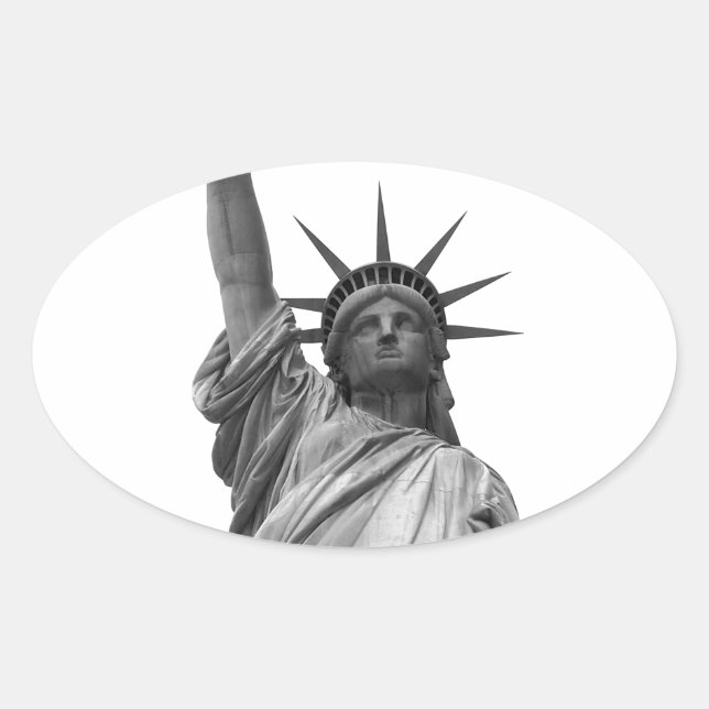 Sticker Ovale Statue noire et blanche de la Liberté (Devant)