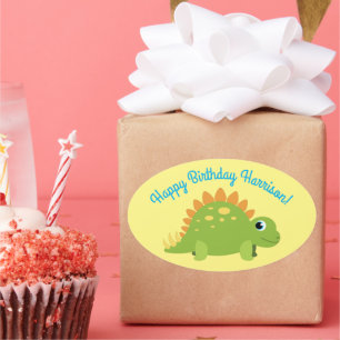 Sticker Ovale Stegosaurus Dinosaur fête d'anniversaire