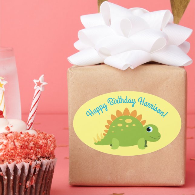 Sticker Ovale Stegosaurus Dinosaur fête d'anniversaire (Fête)