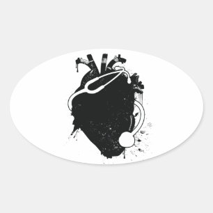 Sticker Ovale stéthoscope cardiaque anatomique