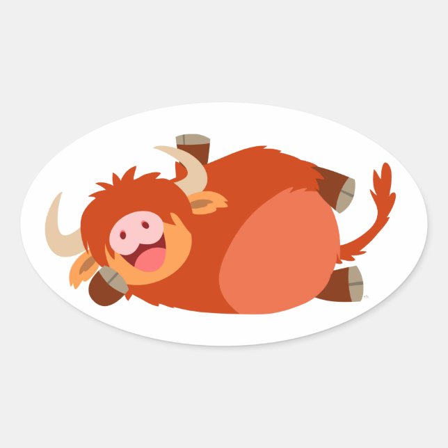 Sticker Ovale Stick à vache Highland Cartoon (Devant)