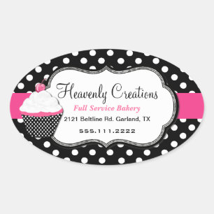 Sticker Ovale Stick élégant Pointe Polka et Boulangerie Cupcake